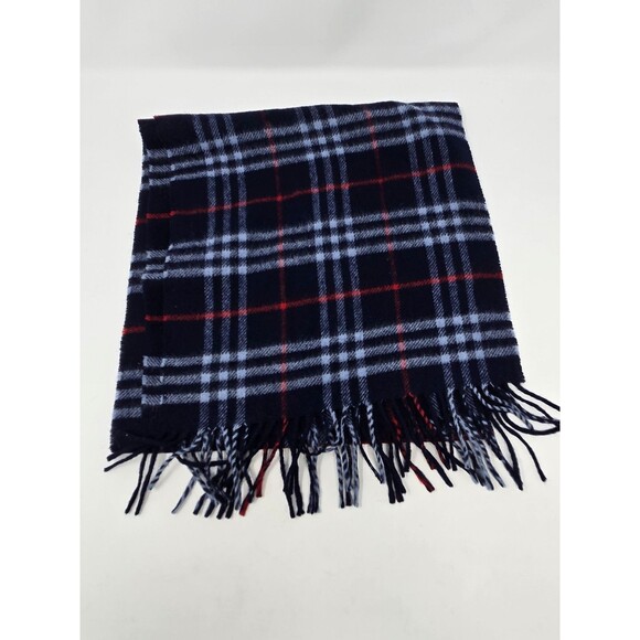 VINTAGE BURBERRYS OF LONDON AUTHENTIC BLUE RED PLAID  LAMBSWOOL UNISEX OS 1990s - Picture 5 of 12